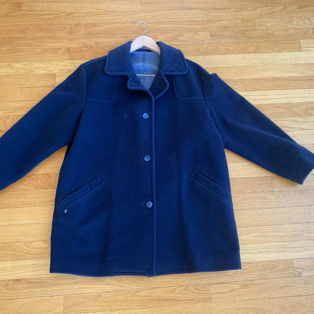 Vintage Pea Coat Mens Blue Wool Single Breast Button Lined Navy Jacket